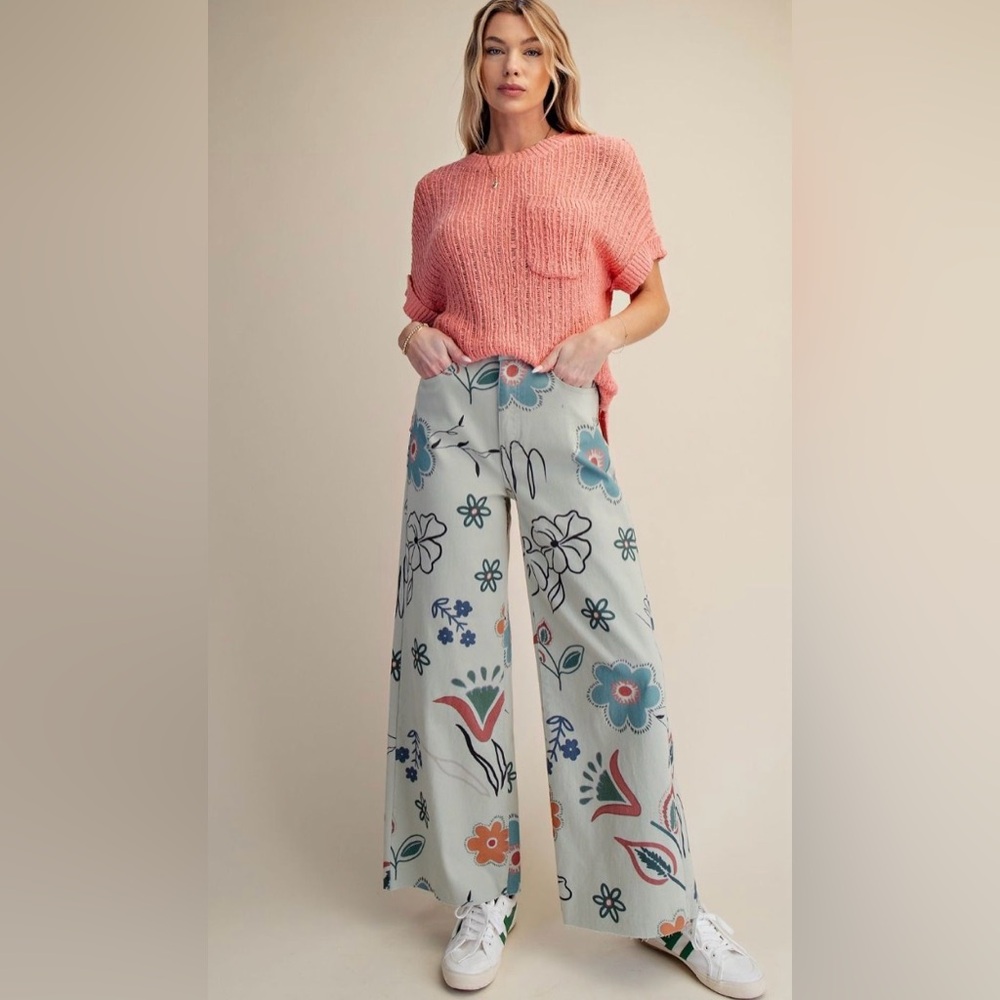 Easel Floral Boho Wide-Leg Pants.